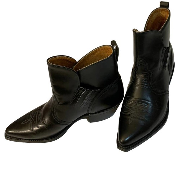Vintage BOULET Mens 8 Western Ankle Boot Black Snip Toe Stretch Fit Pull-On main image 9